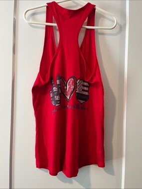 Red Racerback Graphic Tank with Patriotic Heart